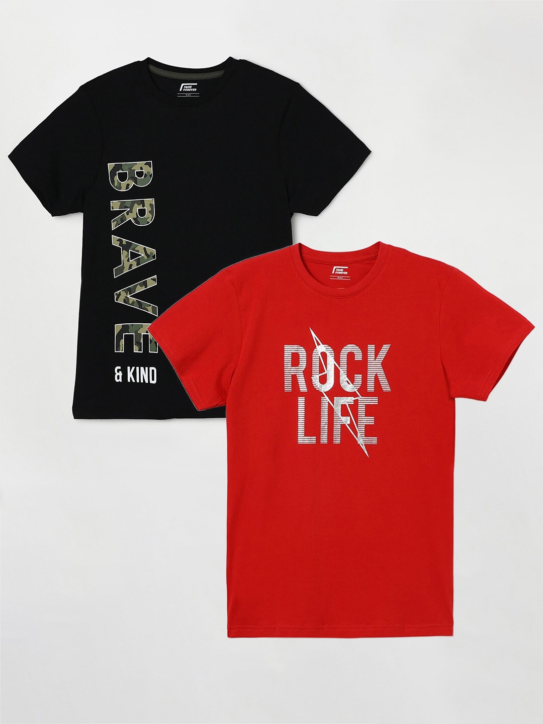 

Fame Forever by Lifestyle Boys Pack Of 2 Printed Cotton Casual T-Shirts, Red