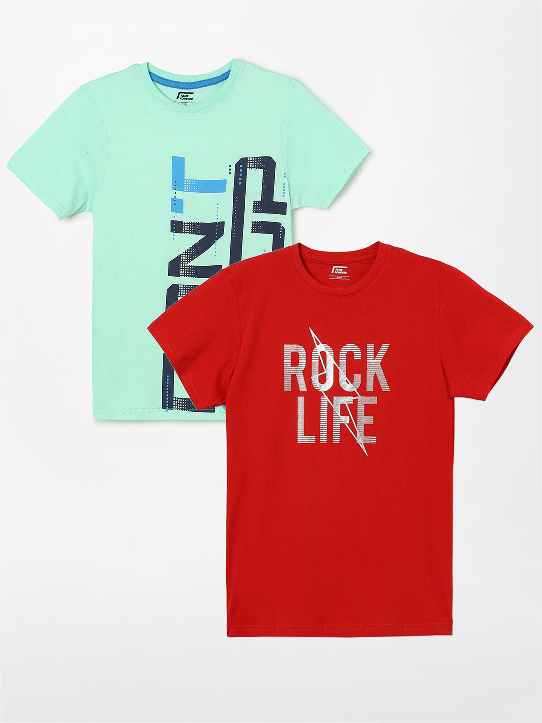 

Fame Forever by Lifestyle Boys Pack Of 2 Printed Cotton Casual T-Shirts, Red
