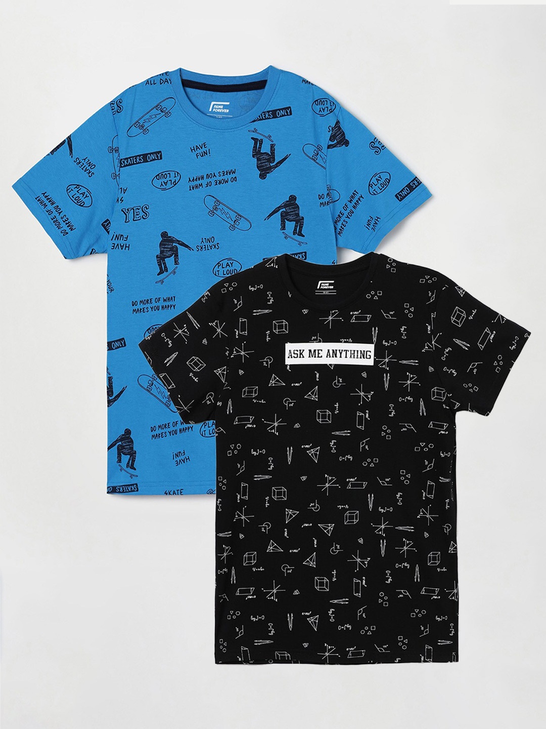 

Fame Forever by Lifestyle Boys Pack Of 2 Printed Cotton Casual T-Shirts, Black