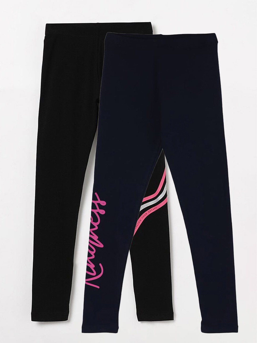 

Fame Forever by Lifestyle Girls Pack Of 2 Printed Cotton Casual Leggings, Navy blue