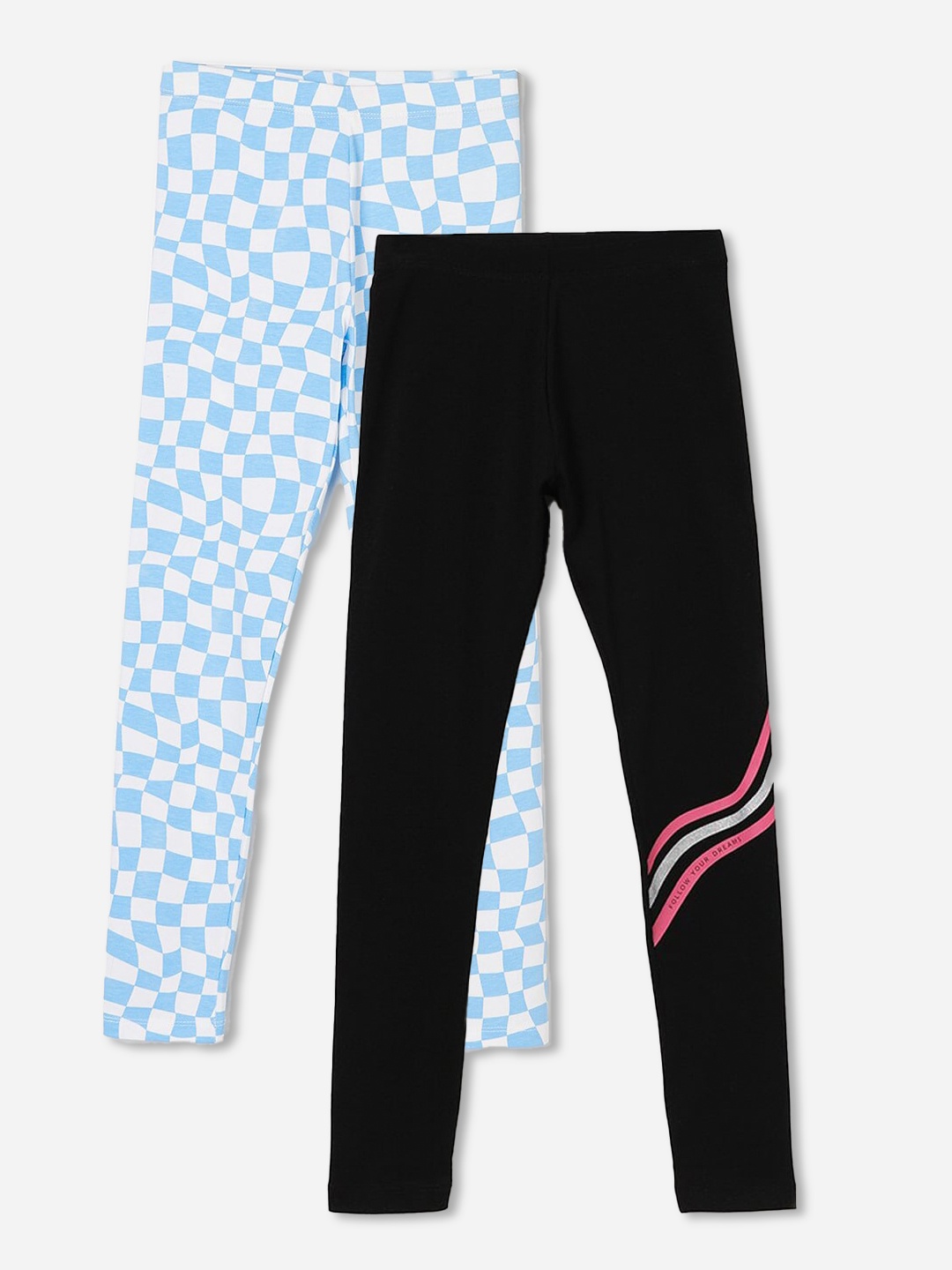 

Fame Forever by Lifestyle Girls Pack Of 2 Printed Cotton Casual Leggings, Black