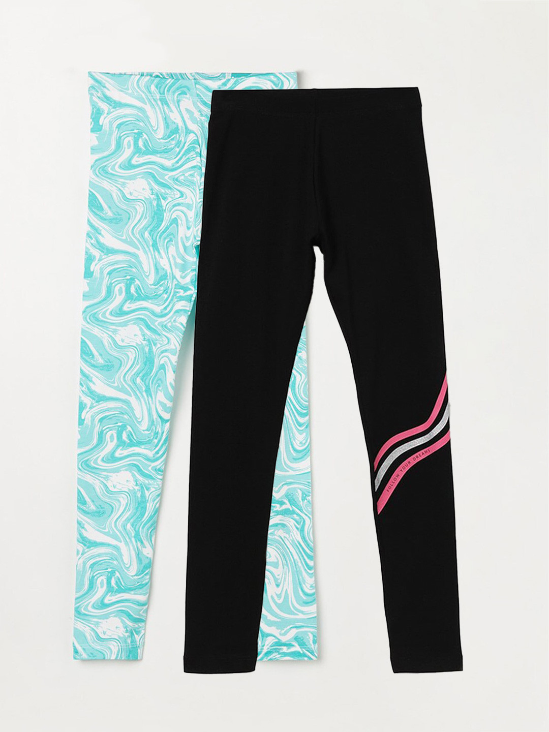 

Fame Forever by Lifestyle Girls Pack Of 2 Printed Cotton Casual Leggings, Black