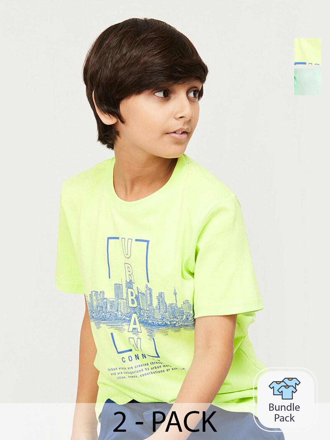 

Fame Forever by Lifestyle Boys Pack Of 2 Printed Pure Cotton Casual T-Shirts, Fluorescent green