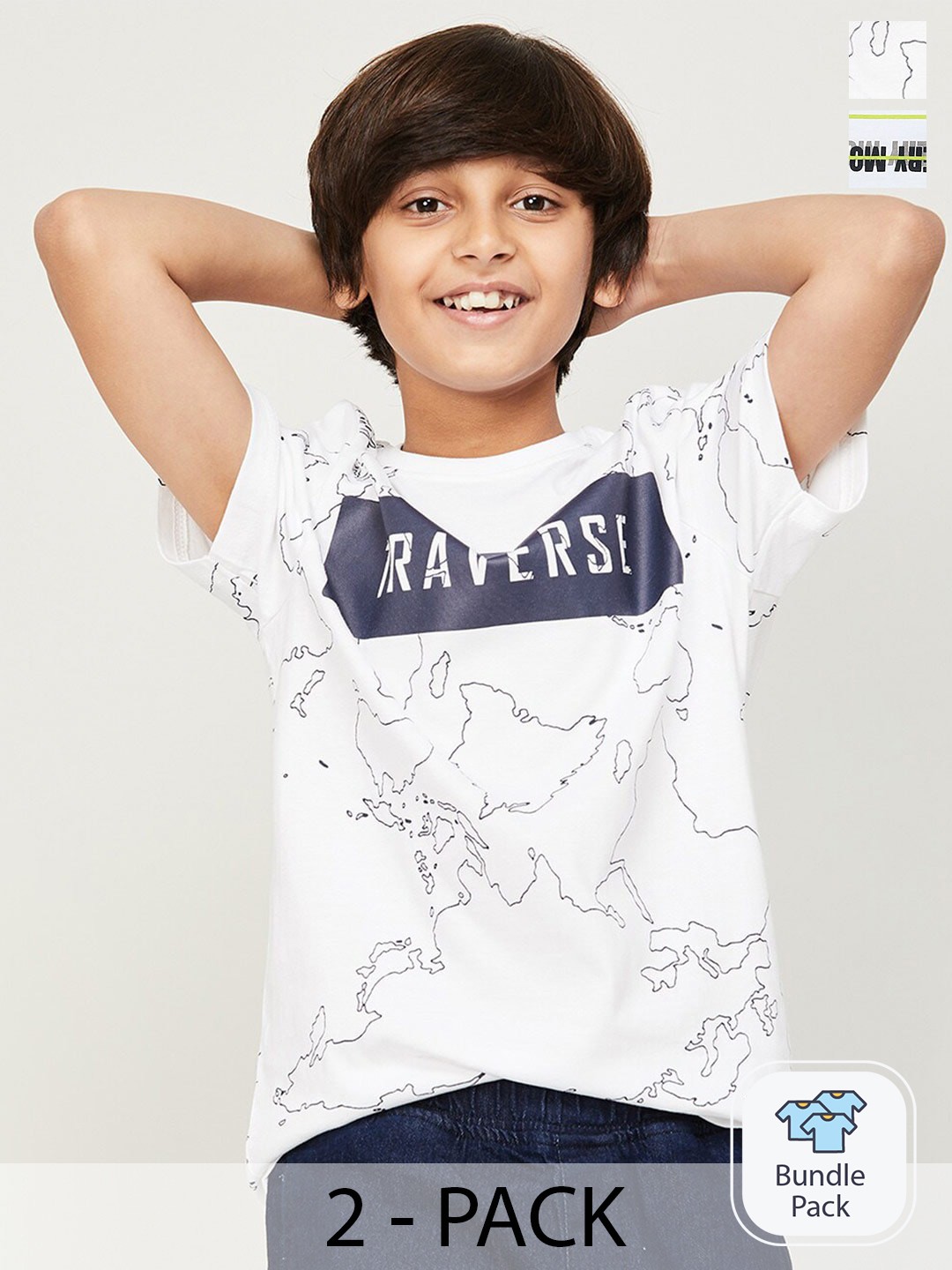 

Fame Forever by Lifestyle Boys Pack Of 2 Printed Cotton T-Shirt, White