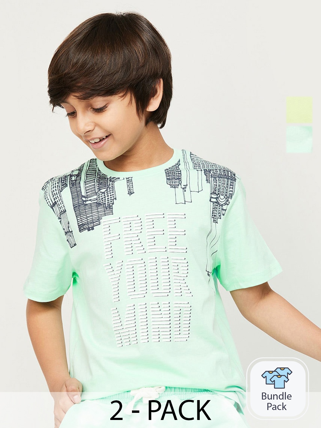 

Fame Forever by Lifestyle Boys Pack Of 2 Printed Pure Cotton T-Shirt, Green