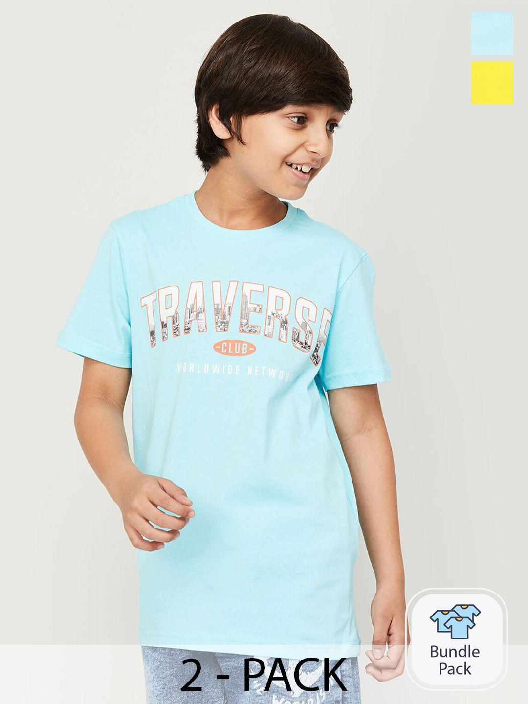 

Fame Forever by Lifestyle Boys Pack Of 2 Printed Pure Cotton T-Shirt, Blue