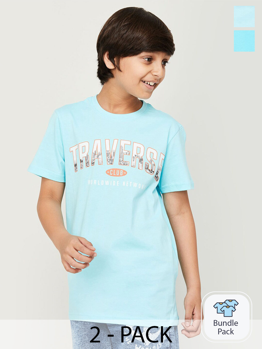 

Fame Forever by Lifestyle Boys Pack Of 2 Printed Cotton T-Shirt, Blue