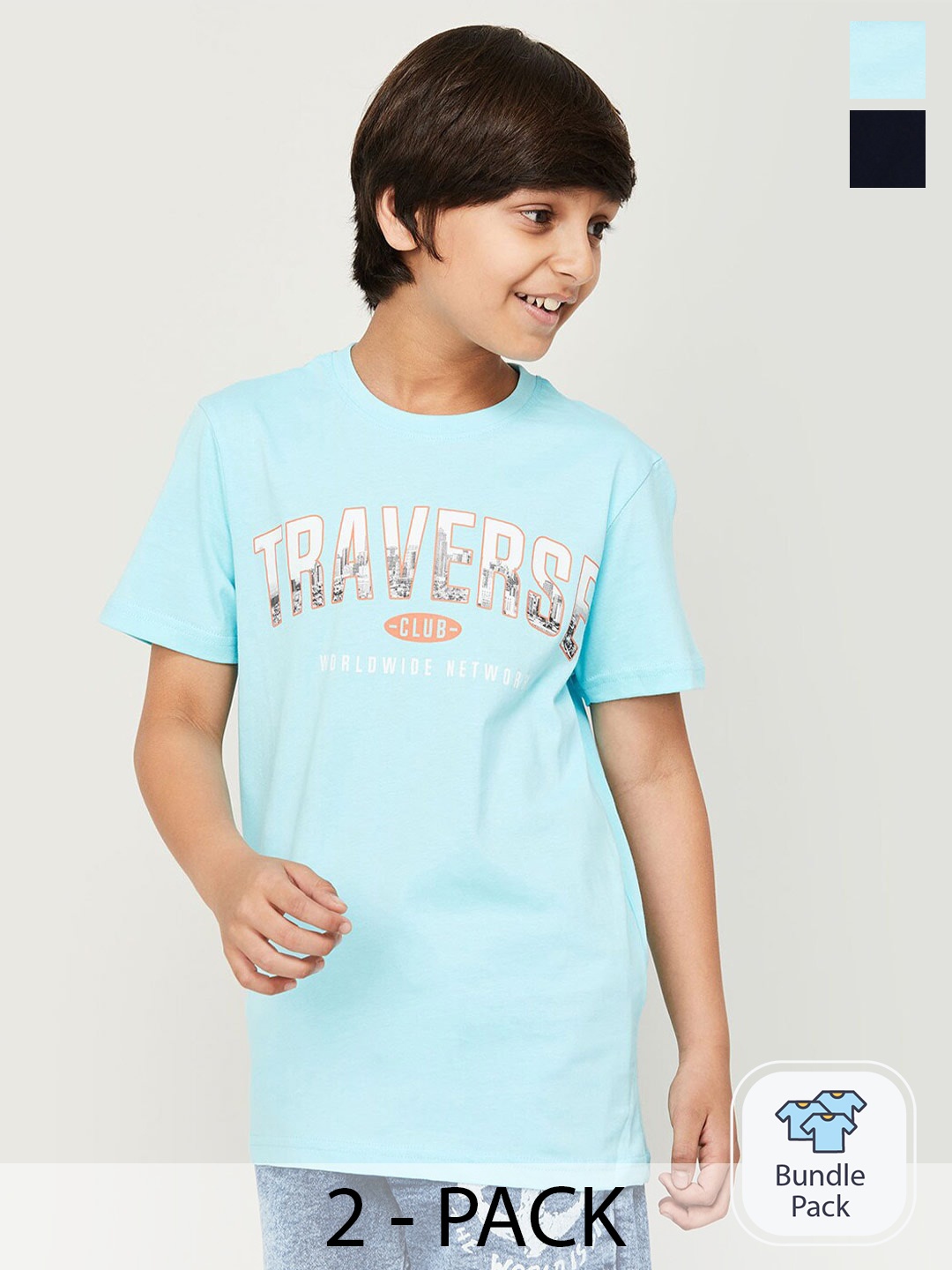 

Fame Forever by Lifestyle Boys Pack Of 2 Printed Cotton T-Shirt, Blue