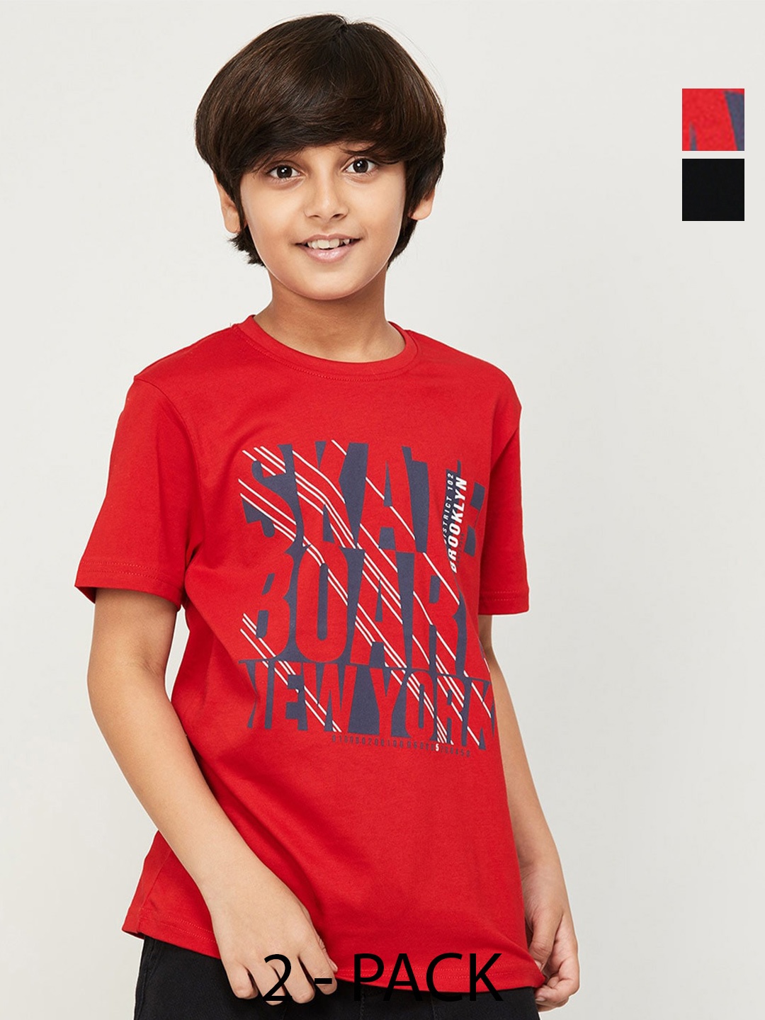 

Fame Forever by Lifestyle Boys Pack Of 2 Printed Cotton T-Shirt, Red