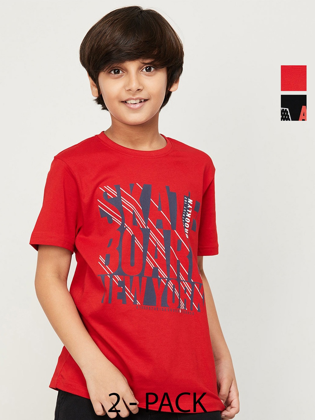 Fame Forever by Lifestyle Boys Pack Of 2 Printed Cotton T-Shirt, Red