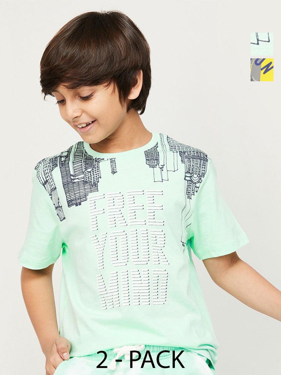 

Fame Forever by Lifestyle Boys Pack Of 2 Printed Pure Cotton T-Shirt, Green