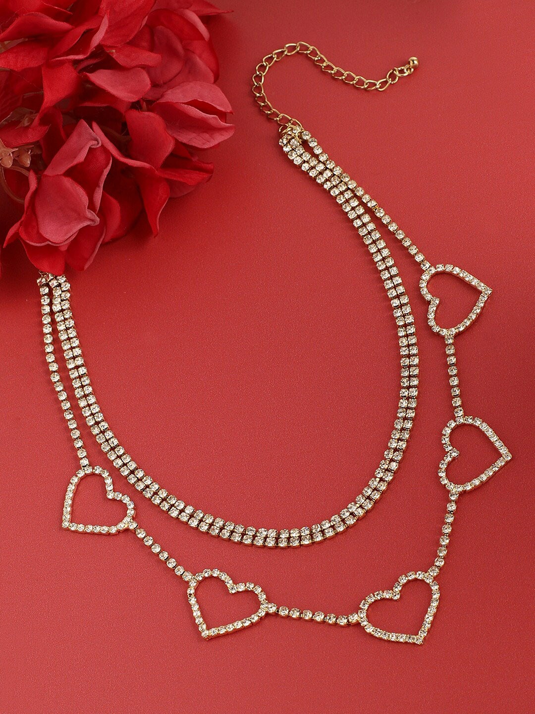 

SOHI Gold-Plated Stone-Studded Layered Necklace, Silver