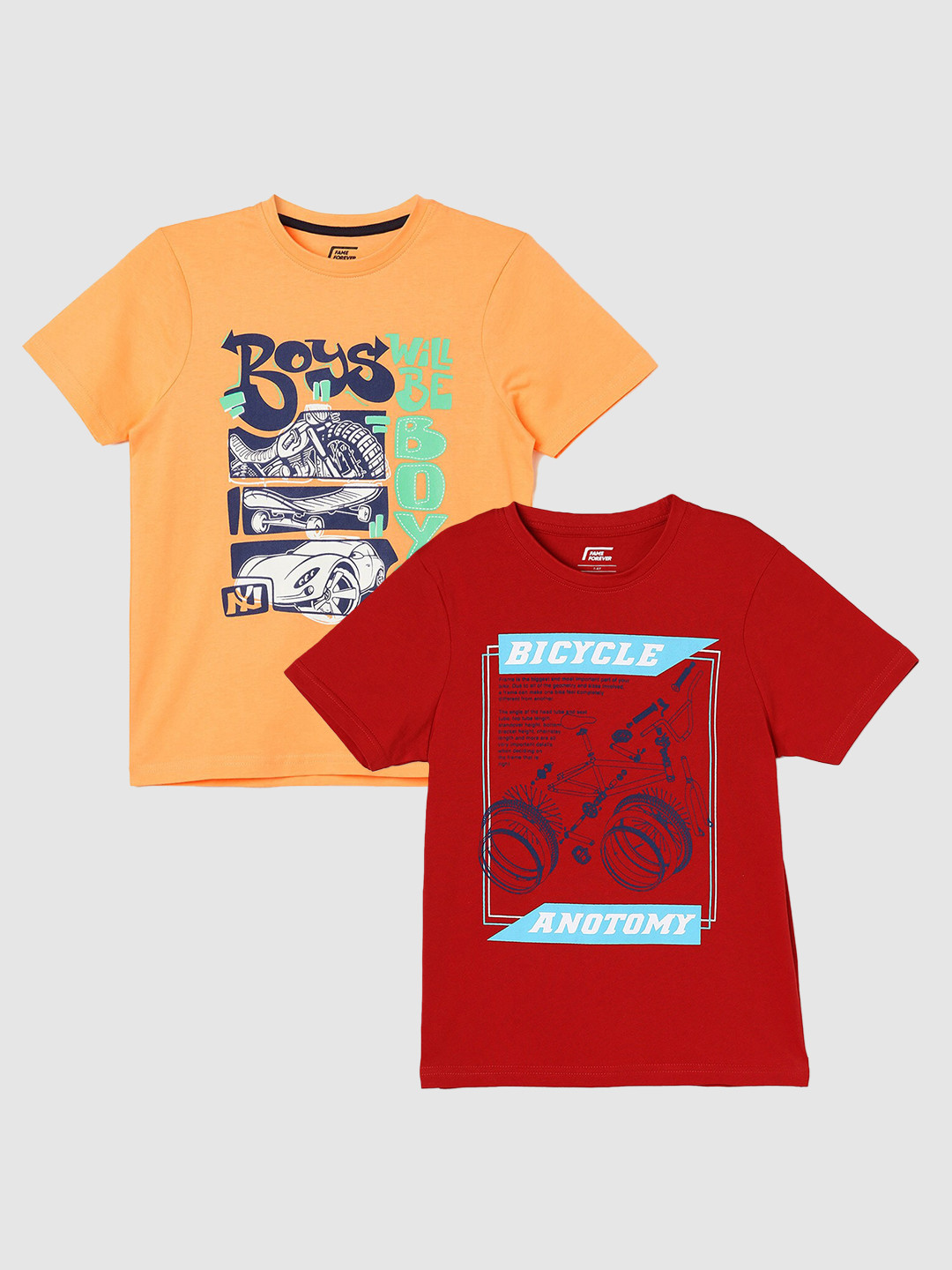 

Fame Forever by Lifestyle Boys Pack Of 2 Printed Pure Cotton T-Shirt, Red