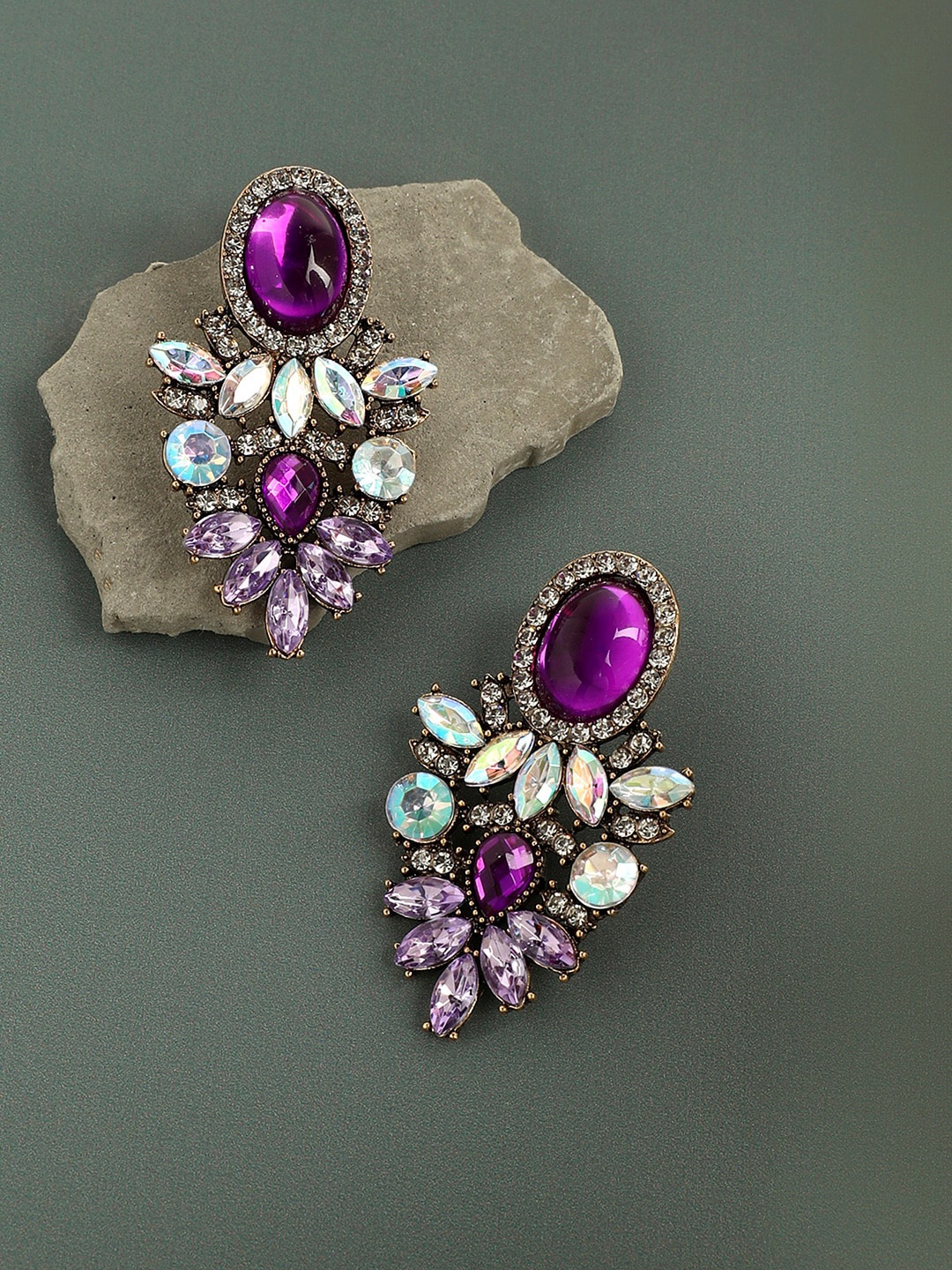 

SOHI Gold-Plated Contemporary Rhinestone Drop Earrings