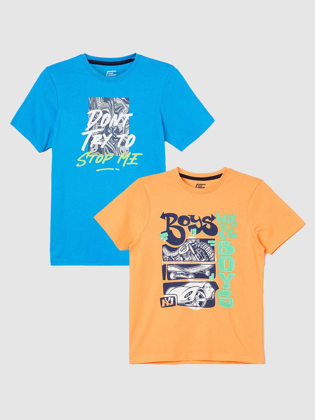 

Fame Forever by Lifestyle Boys Pack Of 2 Printed Pure Cotton T-Shirt, Coral