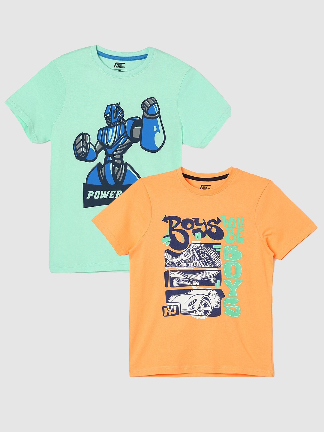 

Fame Forever by Lifestyle Boys Pack Of 2 Printed Pure Cotton T-Shirt, Coral