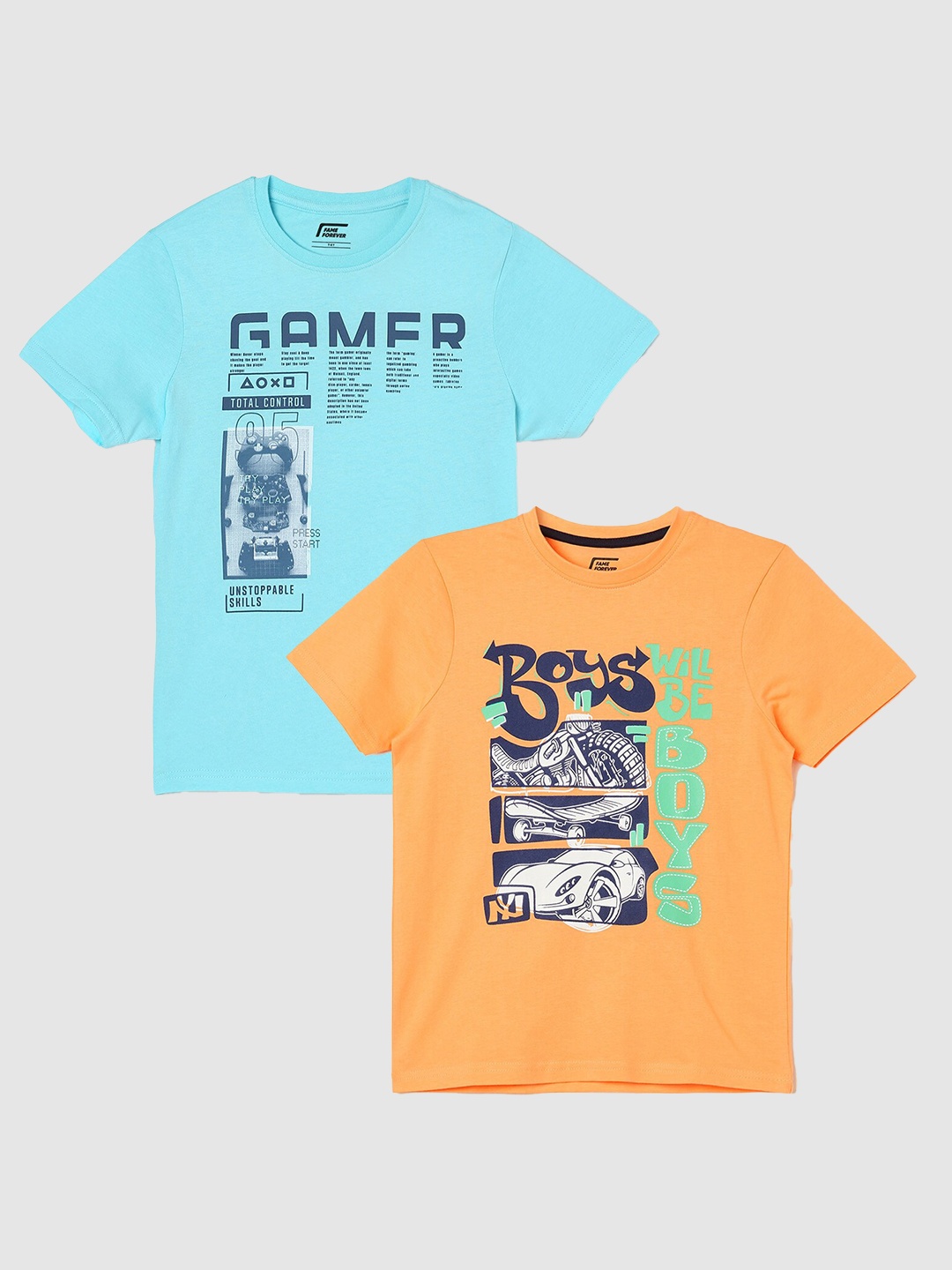 

Fame Forever by Lifestyle Boys Pack Of 2 Printed Pure Cotton T-Shirt, Coral