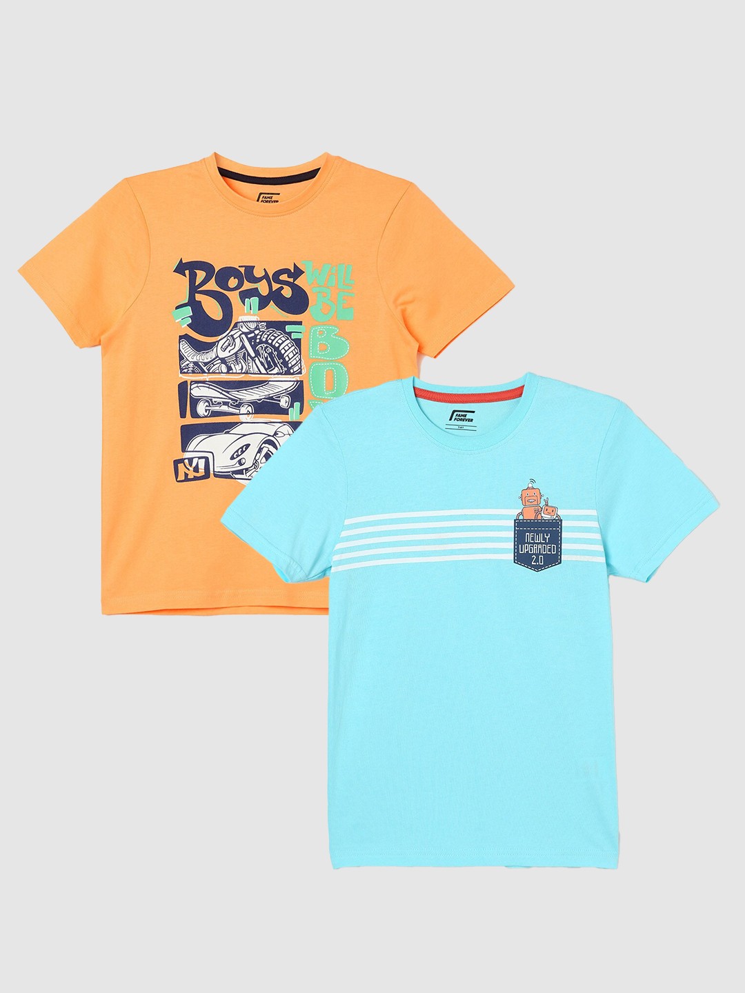

Fame Forever by Lifestyle Boys Pack Of 2 Printed Pure Cotton T-Shirt, Blue