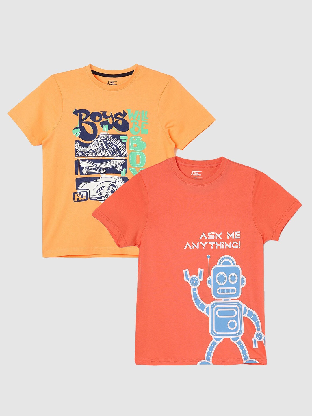 

Fame Forever by Lifestyle Boys Pack Of 2 Printed Pure Cotton T-Shirt, Coral