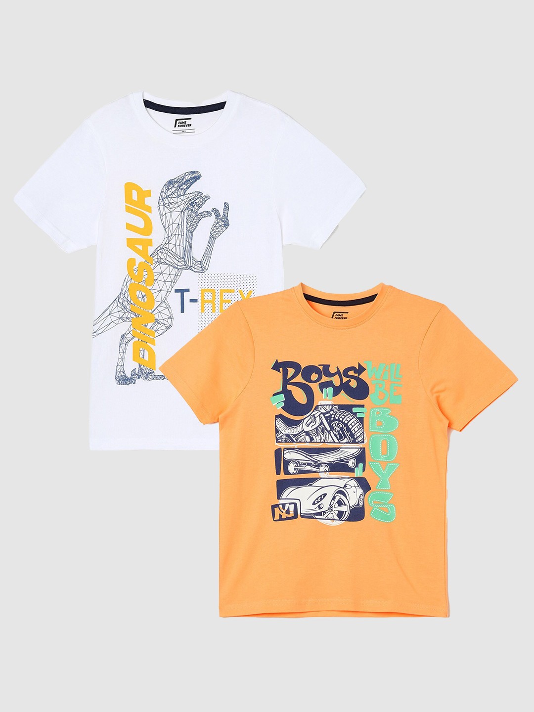 

Fame Forever by Lifestyle Boys Pack Of 2 Printed Pure Cotton T-Shirt, Coral