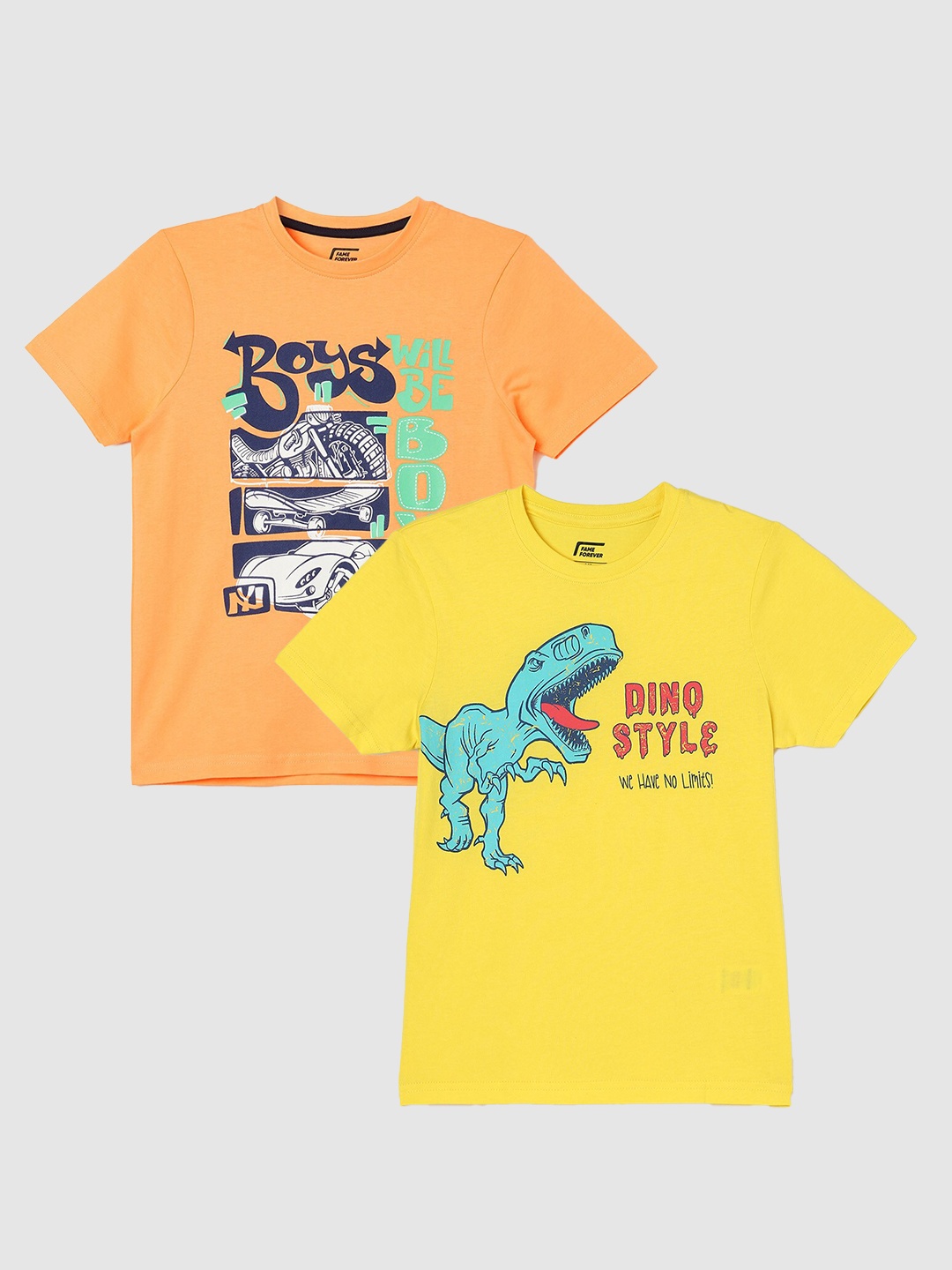 

Fame Forever by Lifestyle Boys Pack Of 2 Printed Cotton T-Shirt, Yellow