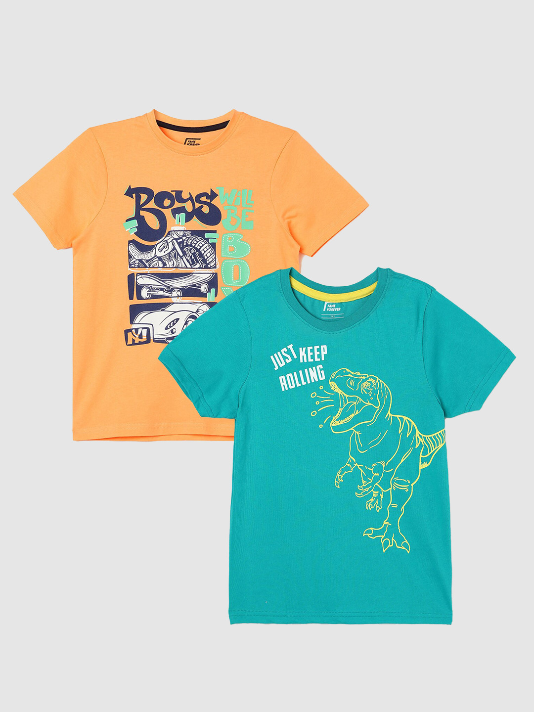 

Fame Forever by Lifestyle Boys Pack Of 2 Printed Pure Cotton T-Shirt, Blue