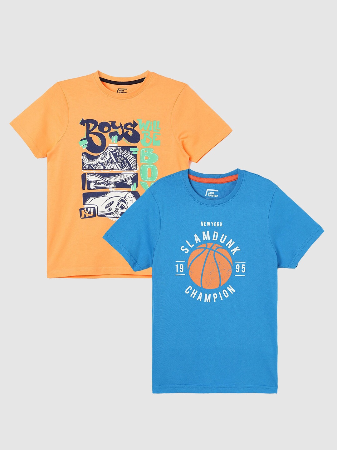 

Fame Forever by Lifestyle Boys Pack Of 2 Printed Pure Cotton T-Shirt, Blue