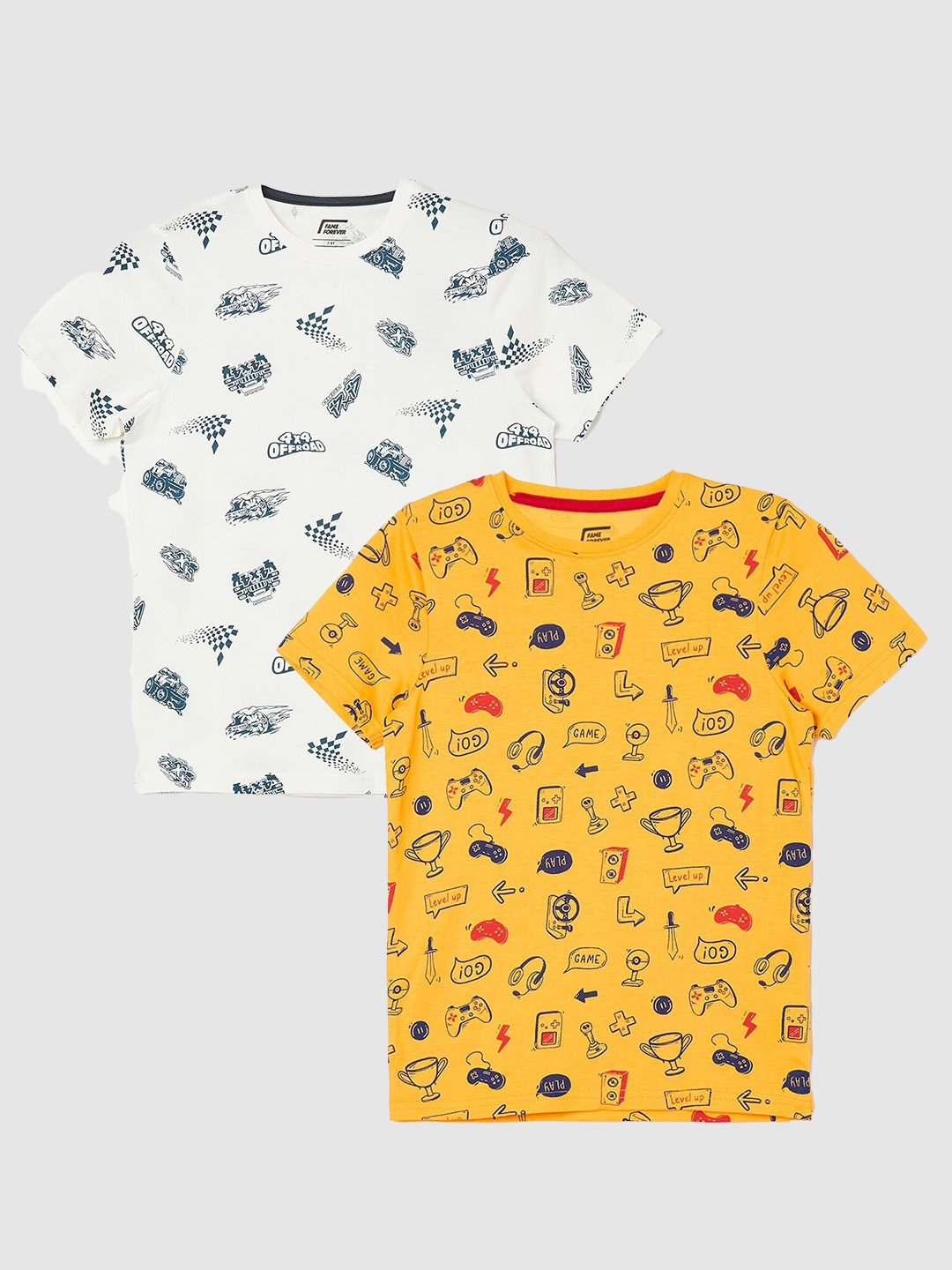 

Fame Forever by Lifestyle Boys Pack Of 2 Printed Pure Cotton T-Shirt, Mustard