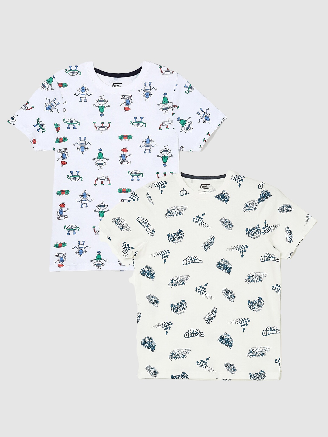 

Fame Forever by Lifestyle Boys Pack Of 2 Printed Pure Cotton T-Shirt, Off white