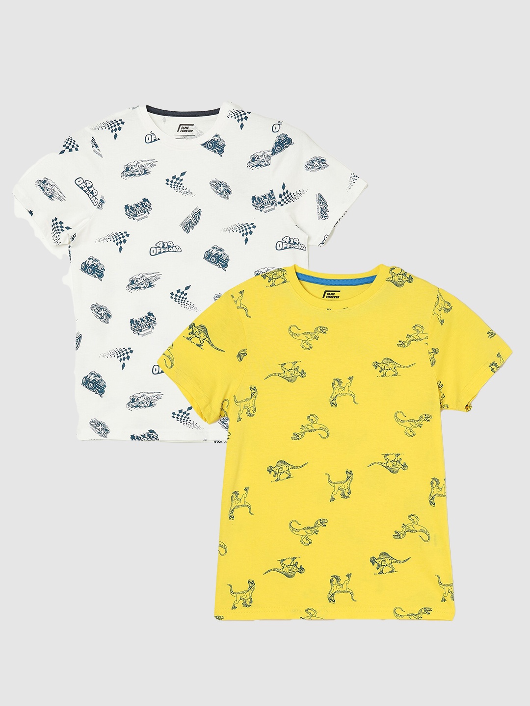 

Fame Forever by Lifestyle Boys Pack Of 2 Printed Pure Cotton T-Shirt, Yellow
