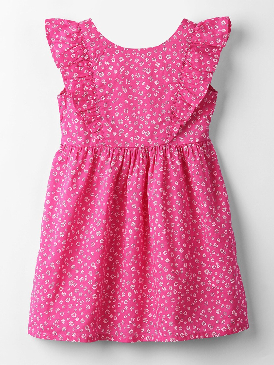 

Beebay Floral Printed Flutter Sleeve Ruffled Pure Cotton Fit & Flare Dress, Pink