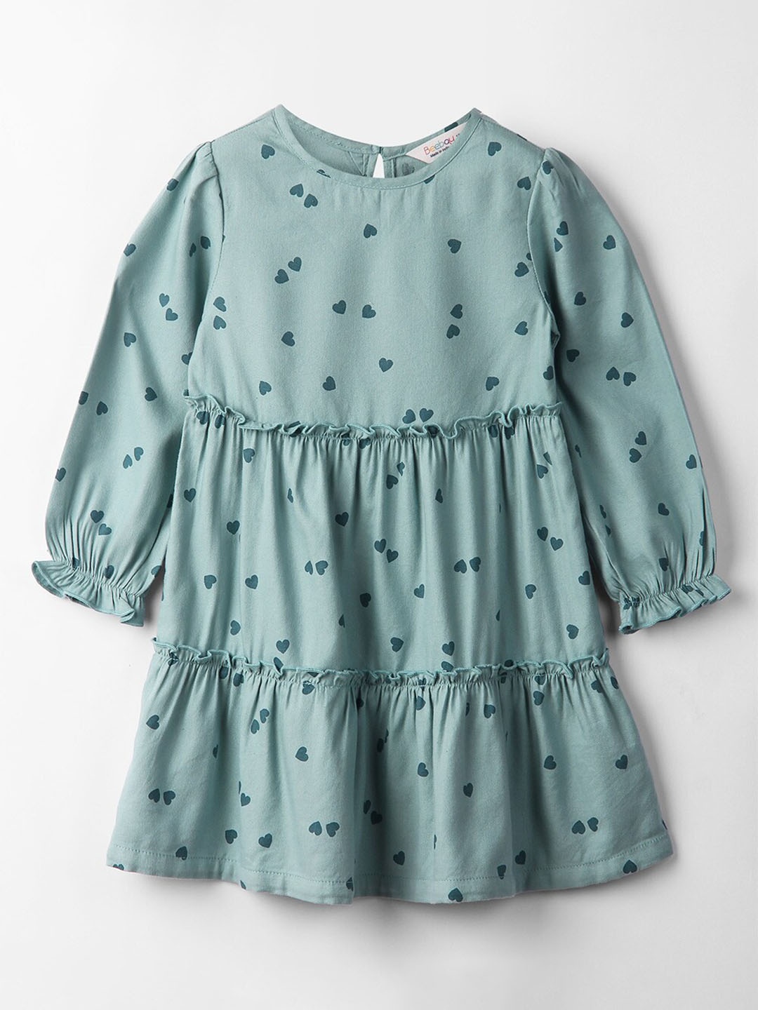 

Beebay Girls Conversational Printed Tiered Detailed Puff Sleeves A-Line Dress, Green