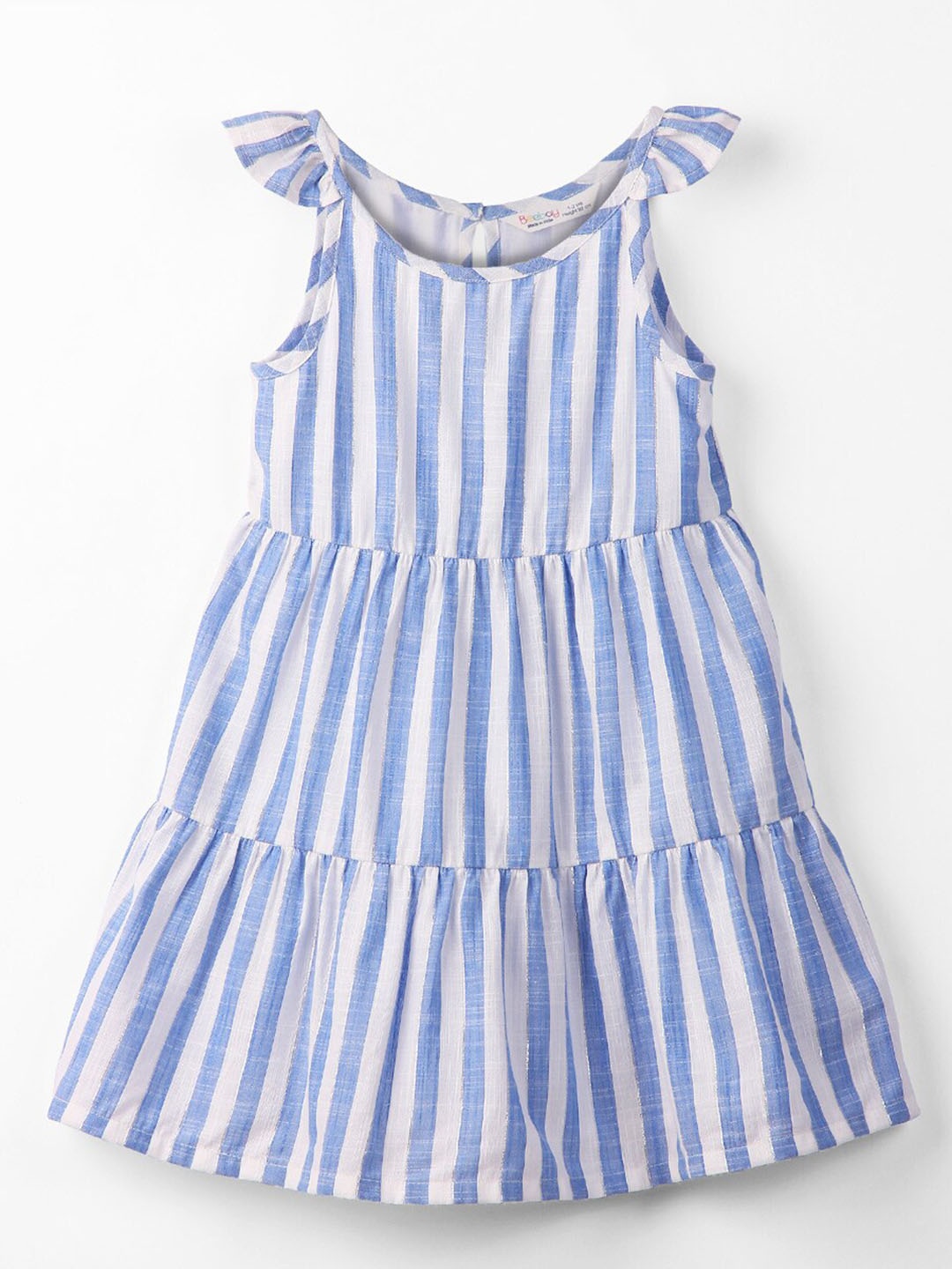 

Beebay Girls Striped Round Neck Cap Sleeves Pure Cotton Fit & Flare Dress, Blue