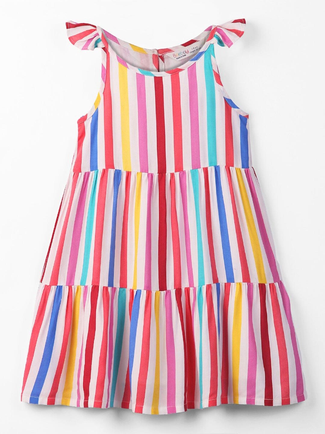 

Beebay Girls Candy Striped Pure Cotton Fit & Flare Dress, White