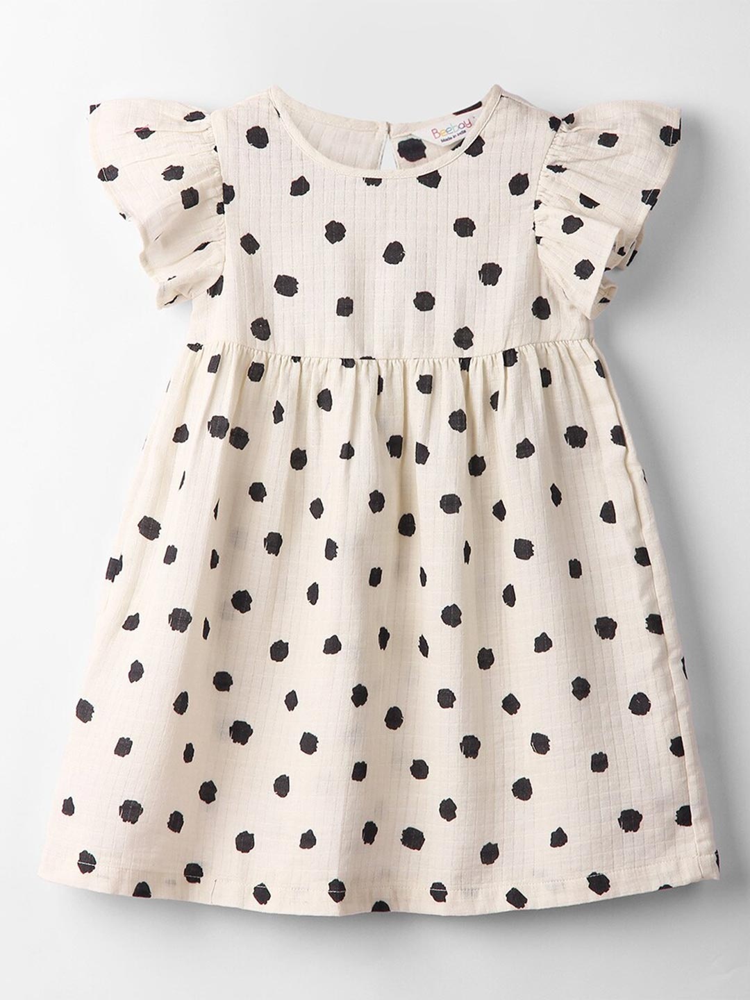 

Beebay Girls Polka Dot Printed Flared Sleeve Pure Cotton Fit & Flare Dress, Off white