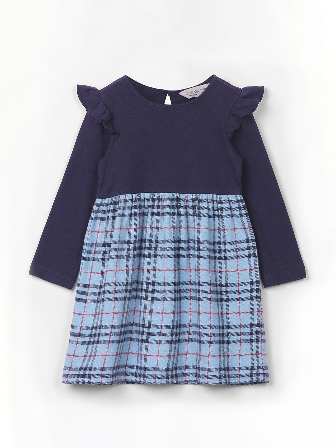 

Beebay Infants Girls Checked Round Neck Pure Cotton A-line Dress, Blue