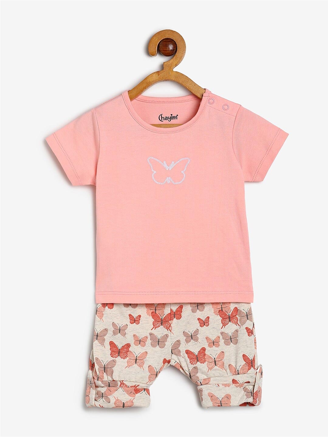 

CHAYIM Unisex Kids Butterfly Printed T-shirt with Shorts, Peach