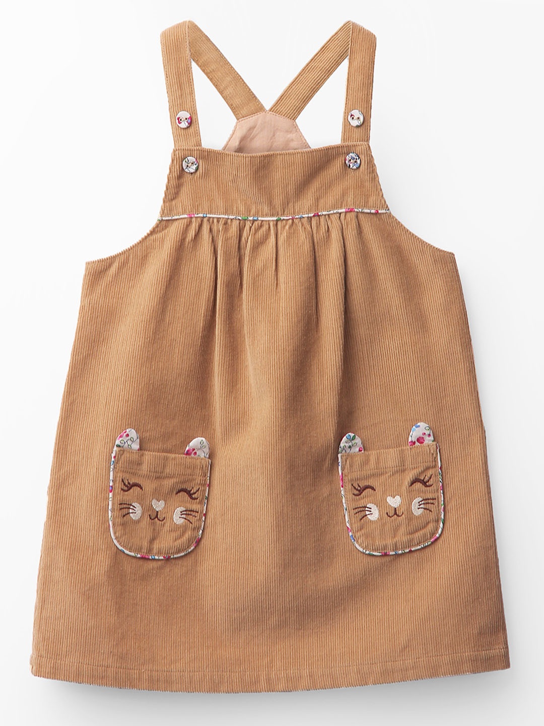 

Beebay Girls Embroidered Corduroy Pinnafore Dress with Pocket, Beige