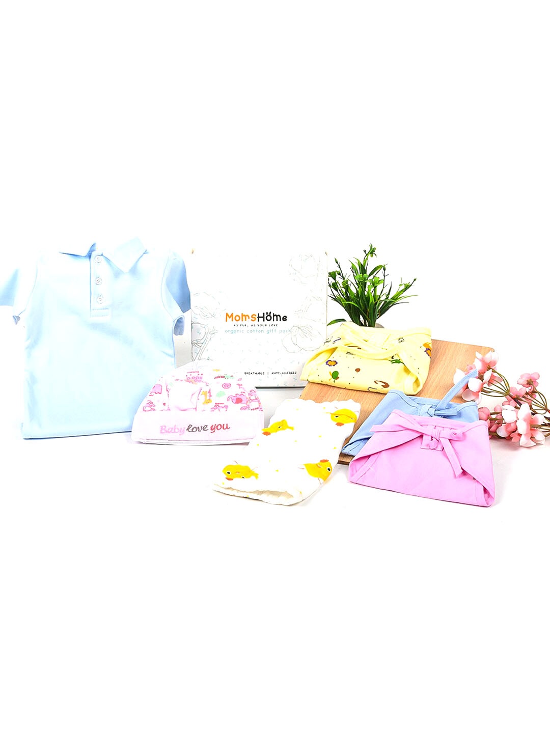 

Moms Home Infant Printed Organic Cotton 8 Piece Baby Apparel Gift Set, Blue