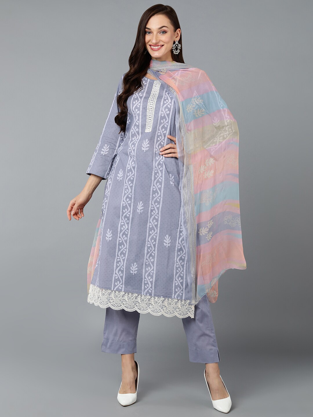 

AHIKA Ethnic Motifs Printed Kurta With Trousers & Dupatta, Lavender