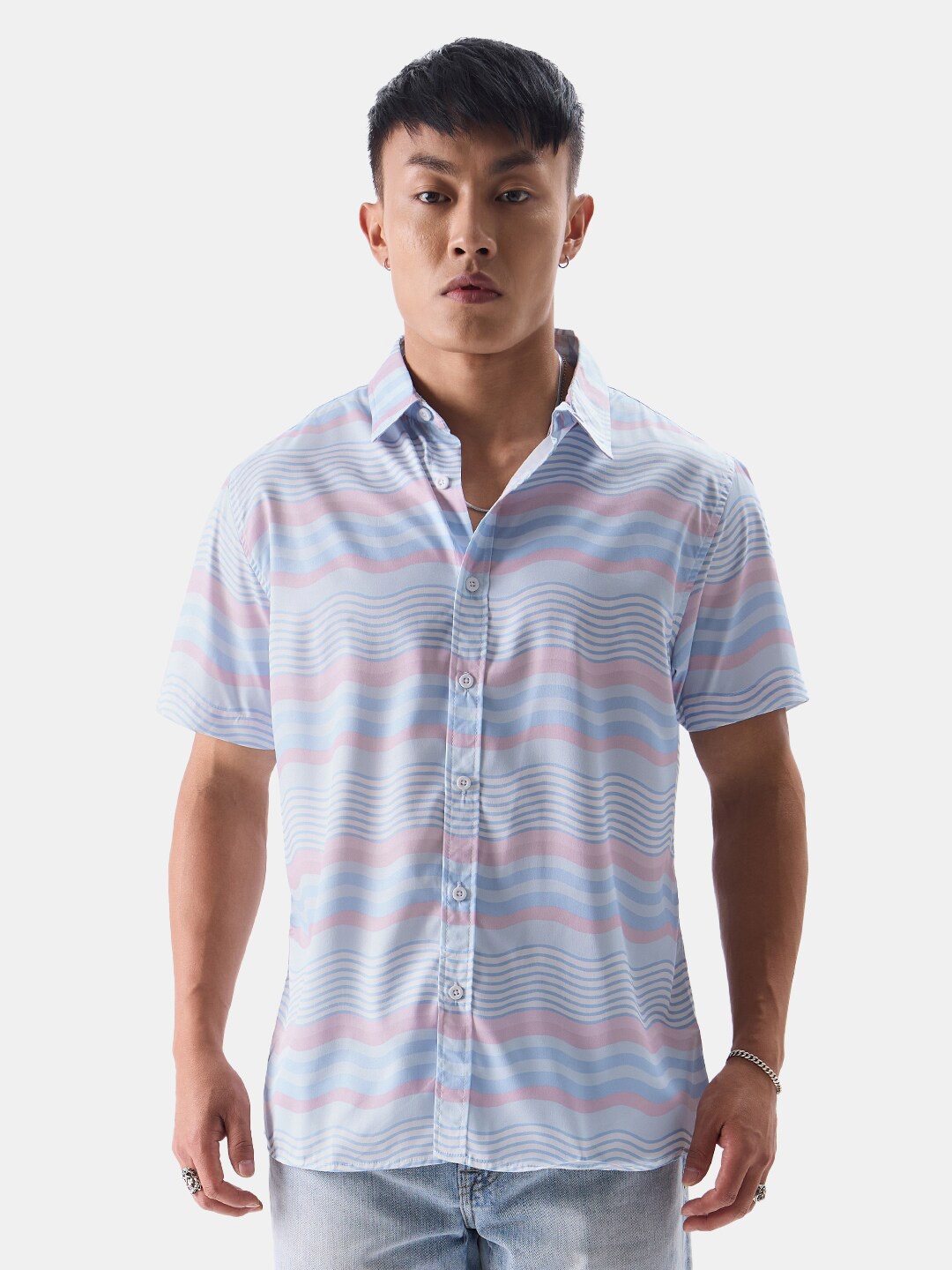 

The Souled Store Blue Relaxed Horizontal Striped Pure Cotton Casual Shirt