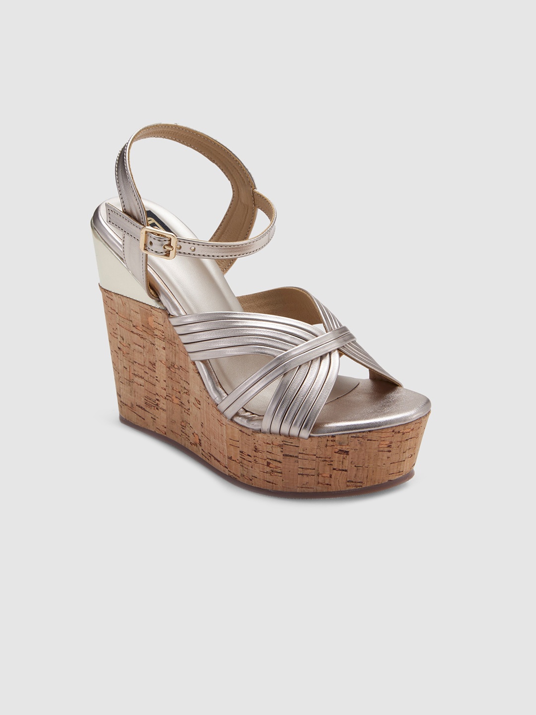 

Sole To Soul Textured Open Toe Wedges With Buckle Closure, Gold