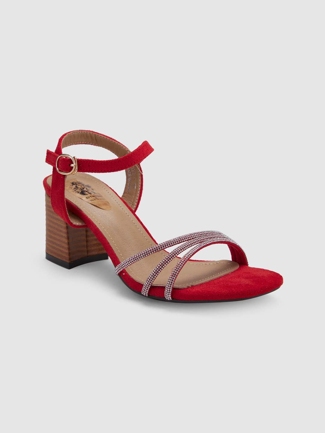 

Sole To Soul Block Ankle Loop Heels With Buckles, Red