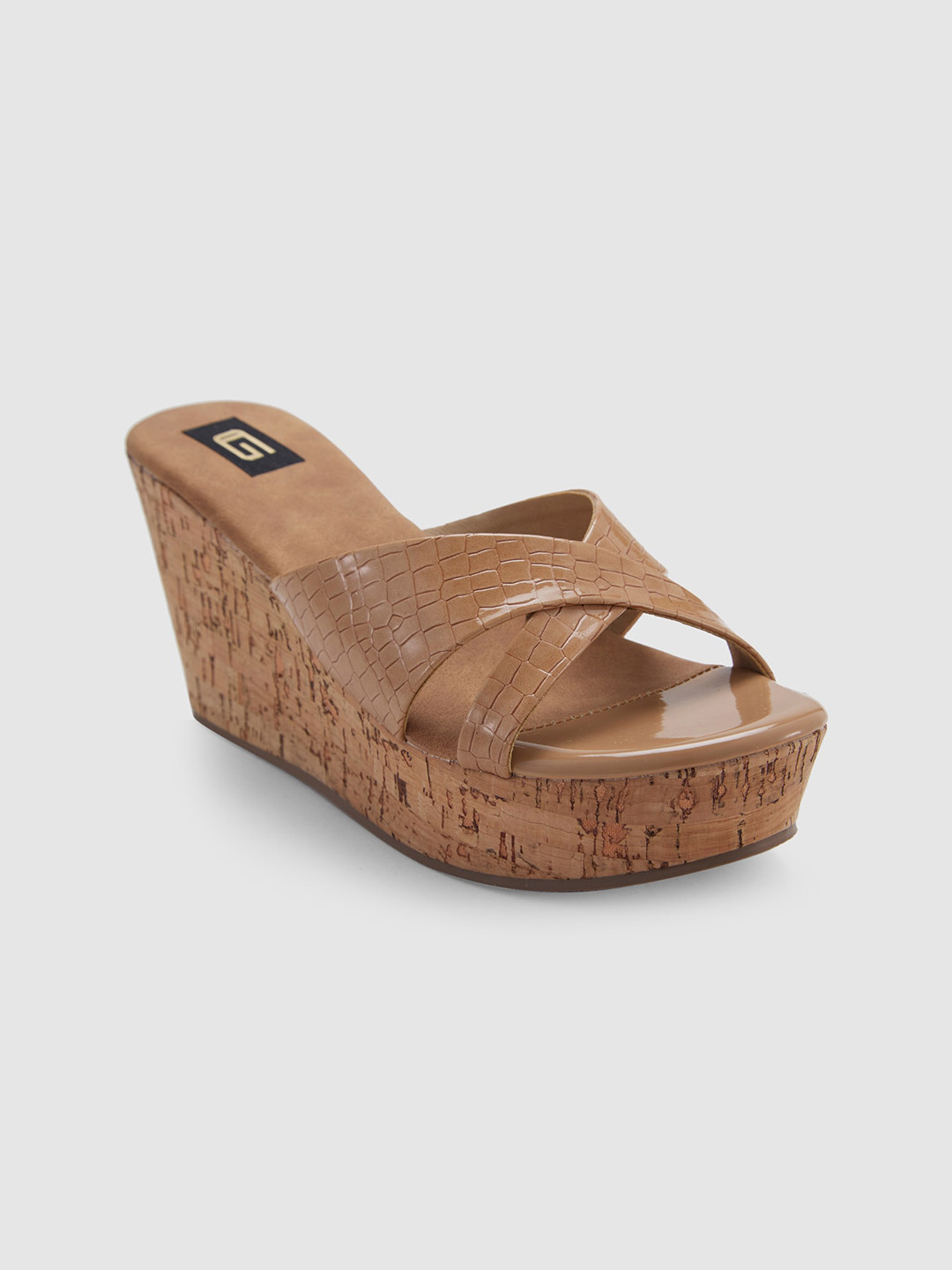 

Sole To Soul Printed Wedge Open Back Heels, Camel brown