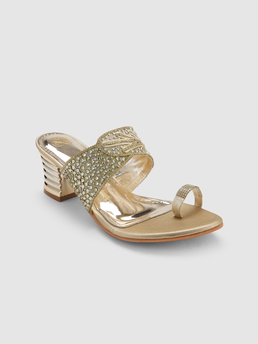 

Sole To Soul One Toe Ethnic Embellished Block Heels, Gold