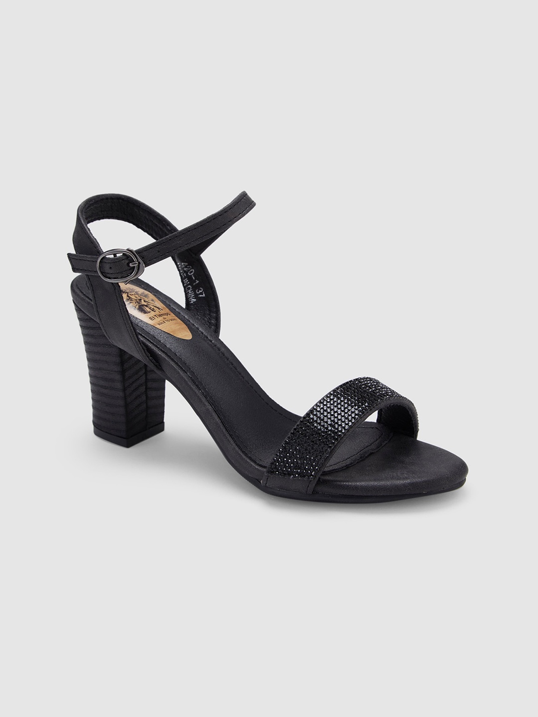 

Sole To Soul Textured Block Heels With Ankle Loop, Black