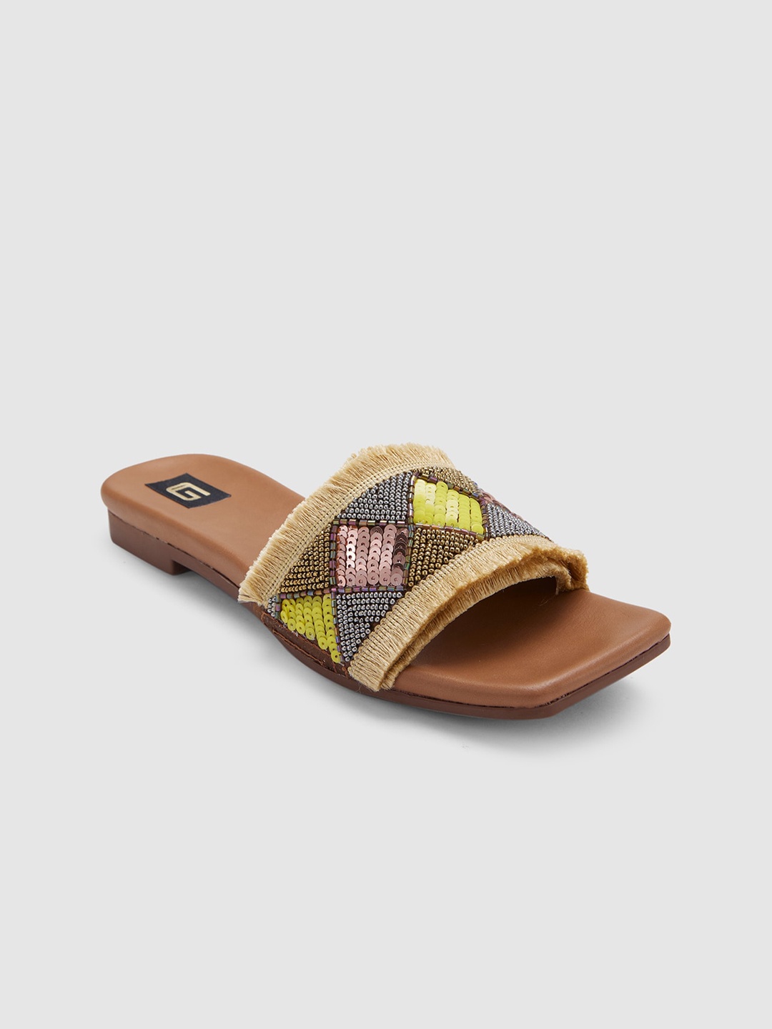 

Sole To Soul Embellished Open Toe Flats, Camel brown