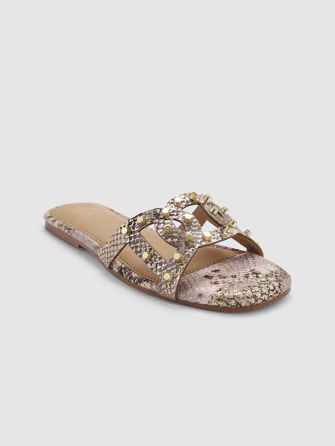 

Sole To Soul Embellished Textured Open Toe Flats, Champagne