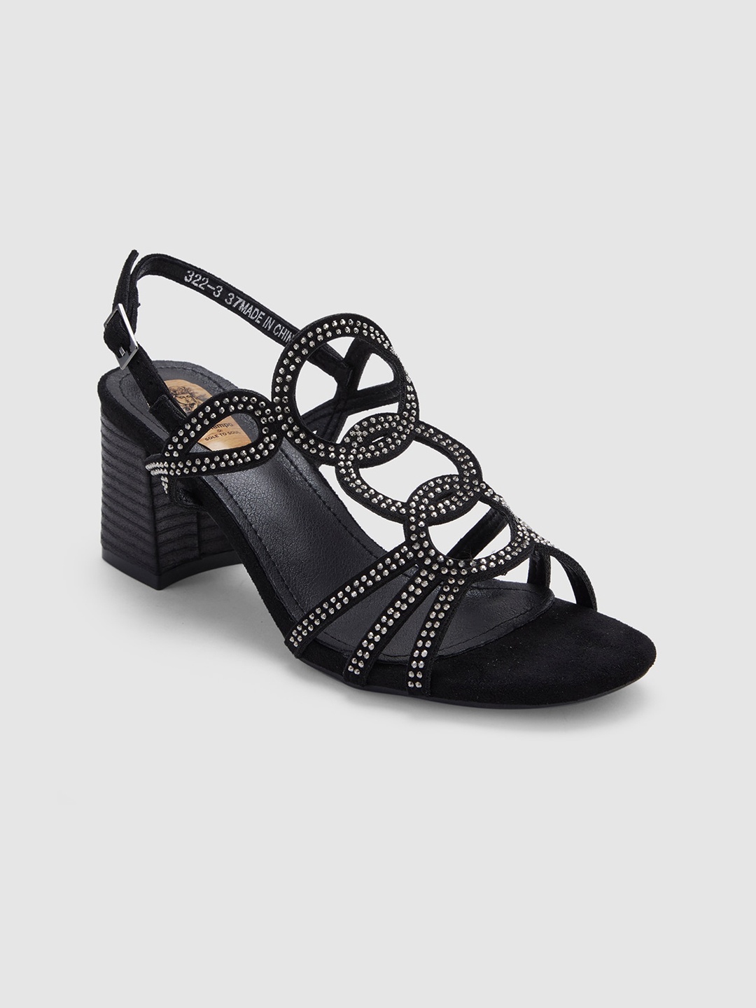 

Sole To Soul Open Toe Block Heels with Buckles, Black