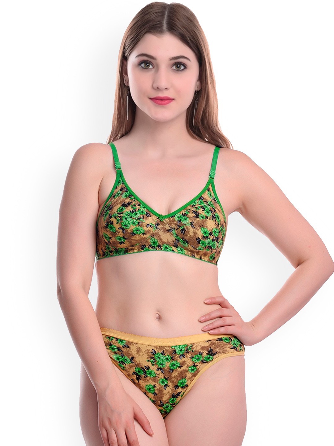 

AROUSY Printed Non-Padded Cotton Lingerie Set N_Janu Set_Brown_38
